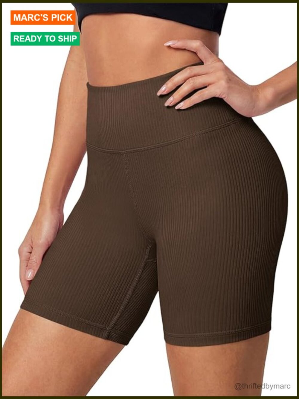 High Waisted Ribbed Knit Biker Shorts 5" Tummy Control Squat Proof Workout